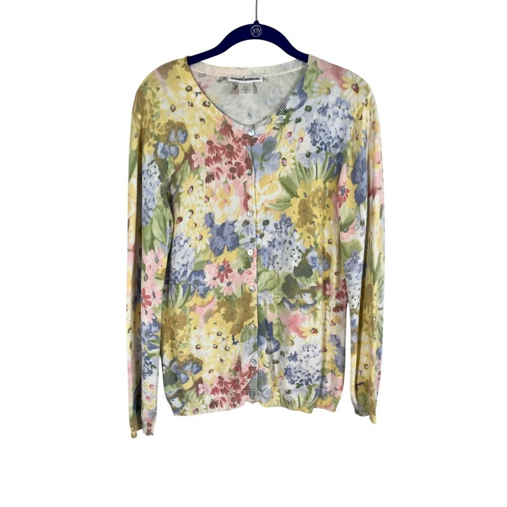 Retro Floral Knit Sweater Pink M Feminine Coquette Parisian Chic Preppy Classic